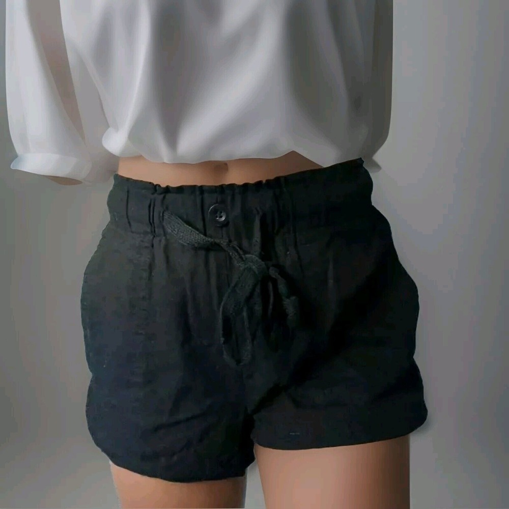 NWT Charlotte Russe Linen Blend M Blk High‎ Waist Attached Tie Belt Side Pockets
